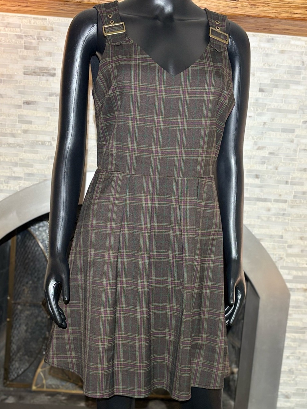 Riley & Rae Diana Plaid A-Line Mini Dress with Buckle Straps - Size 6